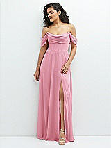 Front View Thumbnail - Peony Pink Chiffon Corset Maxi Dress with Removable Off-the-Shoulder Swags