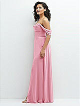Side View Thumbnail - Peony Pink Chiffon Corset Maxi Dress with Removable Off-the-Shoulder Swags