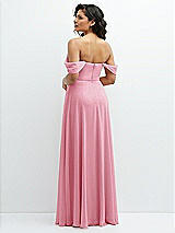 Rear View Thumbnail - Peony Pink Chiffon Corset Maxi Dress with Removable Off-the-Shoulder Swags