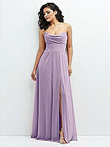 Alt View 1 Thumbnail - Pale Purple Chiffon Corset Maxi Dress with Removable Off-the-Shoulder Swags
