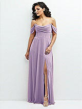 Front View Thumbnail - Pale Purple Chiffon Corset Maxi Dress with Removable Off-the-Shoulder Swags