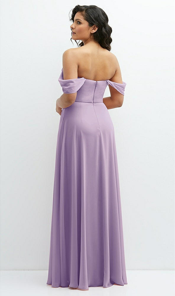Back View - Pale Purple Chiffon Corset Maxi Dress with Removable Off-the-Shoulder Swags