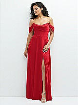 Front View Thumbnail - Parisian Red Chiffon Corset Maxi Dress with Removable Off-the-Shoulder Swags