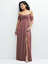 Front View Thumbnail - Rosewood Chiffon Corset Maxi Dress with Removable Off-the-Shoulder Swags
