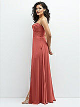 Alt View 2 Thumbnail - Coral Pink Chiffon Corset Maxi Dress with Removable Off-the-Shoulder Swags