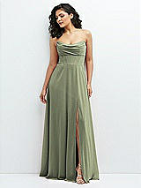Alt View 1 Thumbnail - Sage Chiffon Corset Maxi Dress with Removable Off-the-Shoulder Swags