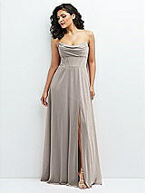 Alt View 1 Thumbnail - Taupe Chiffon Corset Maxi Dress with Removable Off-the-Shoulder Swags