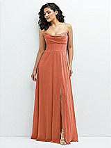 Alt View 1 Thumbnail - Terracotta Copper Chiffon Corset Maxi Dress with Removable Off-the-Shoulder Swags