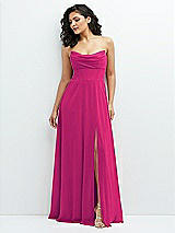 Alt View 1 Thumbnail - Think Pink Chiffon Corset Maxi Dress with Removable Off-the-Shoulder Swags