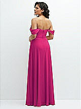 Rear View Thumbnail - Think Pink Chiffon Corset Maxi Dress with Removable Off-the-Shoulder Swags