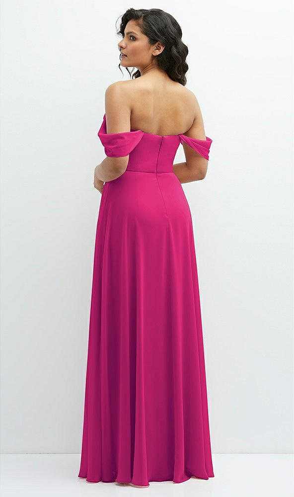 Back View - Think Pink Chiffon Corset Maxi Dress with Removable Off-the-Shoulder Swags