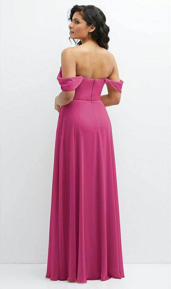 Back View - Tea Rose Chiffon Corset Maxi Dress with Removable Off-the-Shoulder Swags