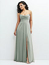 Alt View 1 Thumbnail - Willow Green Chiffon Corset Maxi Dress with Removable Off-the-Shoulder Swags