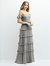 Alt View 2 Thumbnail - Chelsea Gray Tiered Chiffon Maxi A-line Dress with Convertible Ruffle Straps