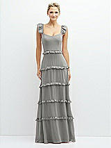 Front View Thumbnail - Chelsea Gray Tiered Chiffon Maxi A-line Dress with Convertible Ruffle Straps