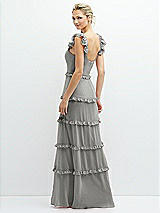 Rear View Thumbnail - Chelsea Gray Tiered Chiffon Maxi A-line Dress with Convertible Ruffle Straps