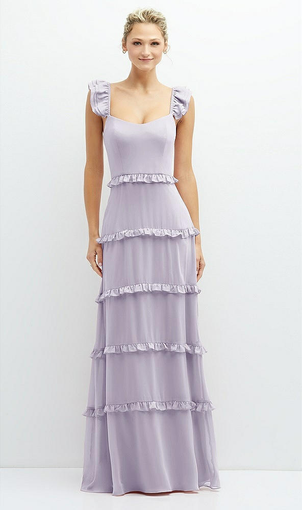 Front View - Moondance Tiered Chiffon Maxi A-line Dress with Convertible Ruffle Straps