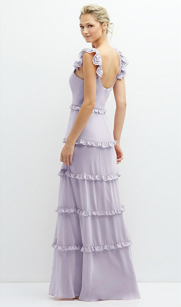 Back View - Moondance Tiered Chiffon Maxi A-line Dress with Convertible Ruffle Straps