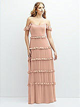 Alt View 1 Thumbnail - Pale Peach Tiered Chiffon Maxi A-line Dress with Convertible Ruffle Straps