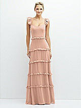 Front View Thumbnail - Pale Peach Tiered Chiffon Maxi A-line Dress with Convertible Ruffle Straps