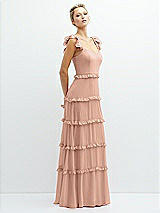 Side View Thumbnail - Pale Peach Tiered Chiffon Maxi A-line Dress with Convertible Ruffle Straps
