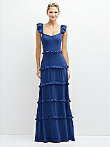 Front View Thumbnail - Classic Blue Tiered Chiffon Maxi A-line Dress with Convertible Ruffle Straps