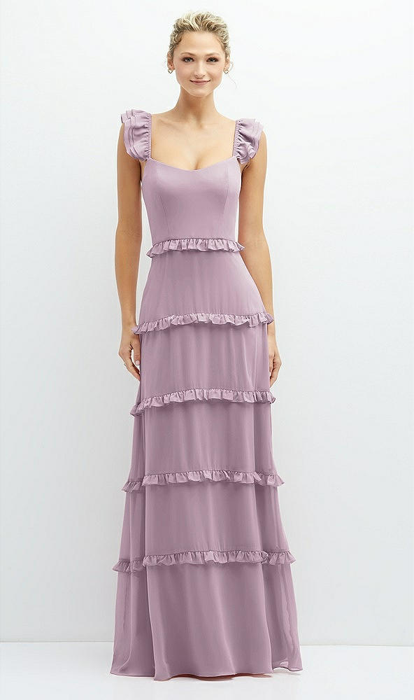 Front View - Suede Rose Tiered Chiffon Maxi A-line Dress with Convertible Ruffle Straps