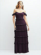 Alt View 1 Thumbnail - Aubergine Tiered Chiffon Maxi A-line Dress with Convertible Ruffle Straps