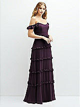Alt View 2 Thumbnail - Aubergine Tiered Chiffon Maxi A-line Dress with Convertible Ruffle Straps