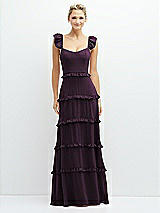 Front View Thumbnail - Aubergine Tiered Chiffon Maxi A-line Dress with Convertible Ruffle Straps
