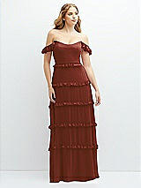 Alt View 1 Thumbnail - Auburn Moon Tiered Chiffon Maxi A-line Dress with Convertible Ruffle Straps