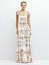 Front View Thumbnail - Blush Garden Tiered Chiffon Maxi A-line Dress with Convertible Ruffle Straps