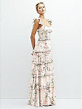 Side View Thumbnail - Blush Garden Tiered Chiffon Maxi A-line Dress with Convertible Ruffle Straps