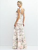 Rear View Thumbnail - Blush Garden Tiered Chiffon Maxi A-line Dress with Convertible Ruffle Straps
