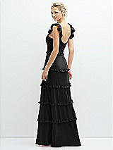 Rear View Thumbnail - Black Tiered Chiffon Maxi A-line Dress with Convertible Ruffle Straps
