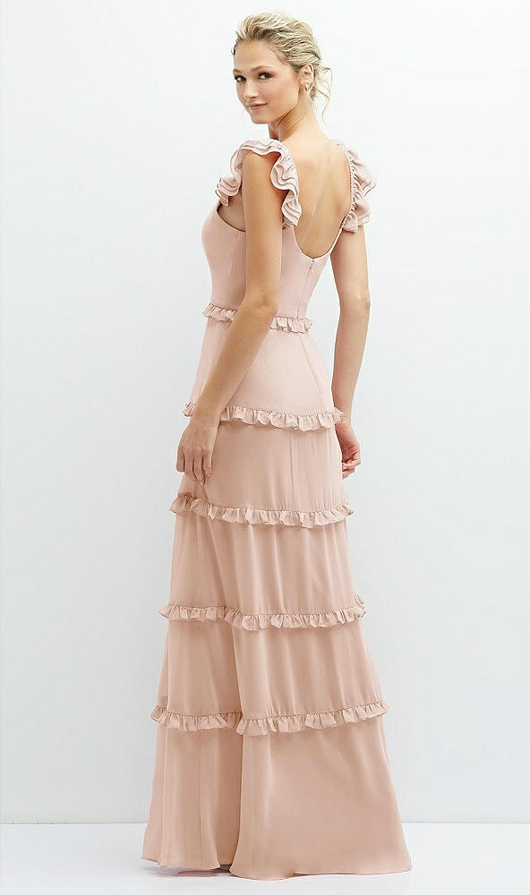 Back View - Cameo Tiered Chiffon Maxi A-line Dress with Convertible Ruffle Straps