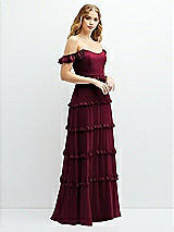 Alt View 2 Thumbnail - Cabernet Tiered Chiffon Maxi A-line Dress with Convertible Ruffle Straps