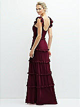 Rear View Thumbnail - Cabernet Tiered Chiffon Maxi A-line Dress with Convertible Ruffle Straps