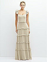 Front View Thumbnail - Champagne Tiered Chiffon Maxi A-line Dress with Convertible Ruffle Straps