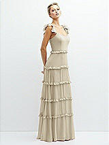 Side View Thumbnail - Champagne Tiered Chiffon Maxi A-line Dress with Convertible Ruffle Straps