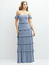 Alt View 1 Thumbnail - Cloudy Tiered Chiffon Maxi A-line Dress with Convertible Ruffle Straps