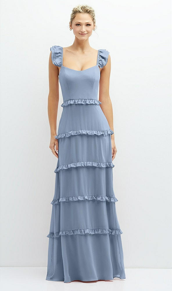 Front View - Cloudy Tiered Chiffon Maxi A-line Dress with Convertible Ruffle Straps