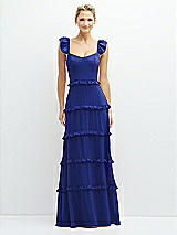Front View Thumbnail - Cobalt Blue Tiered Chiffon Maxi A-line Dress with Convertible Ruffle Straps