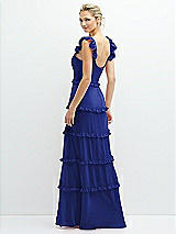 Rear View Thumbnail - Cobalt Blue Tiered Chiffon Maxi A-line Dress with Convertible Ruffle Straps