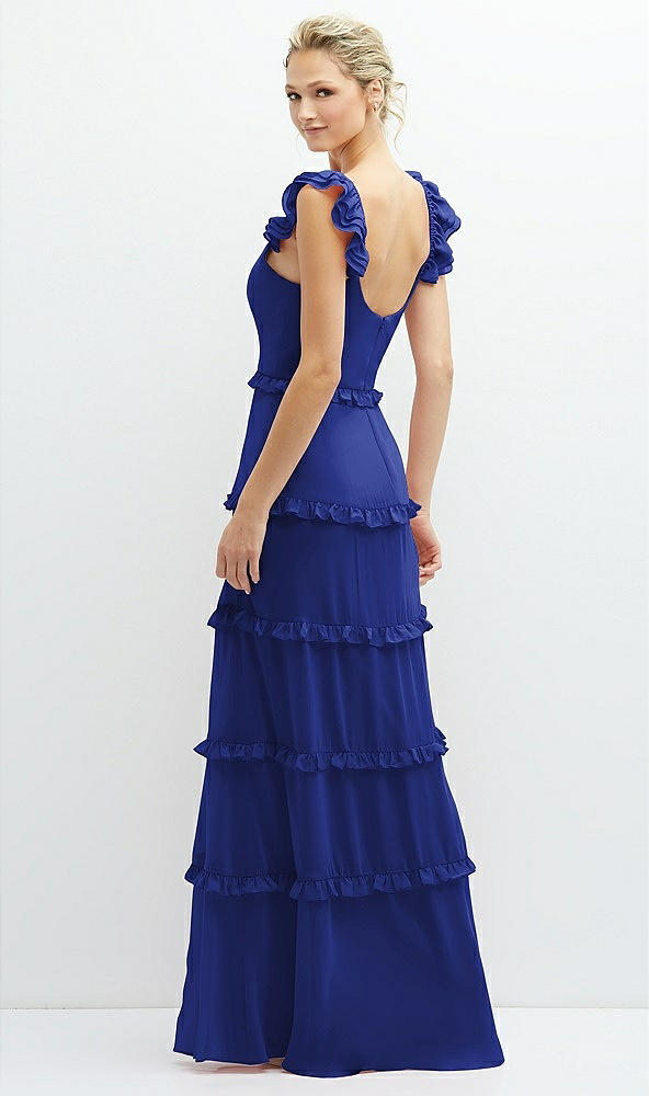 Back View - Cobalt Blue Tiered Chiffon Maxi A-line Dress with Convertible Ruffle Straps