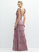 Rear View Thumbnail - Dusty Rose Tiered Chiffon Maxi A-line Dress with Convertible Ruffle Straps