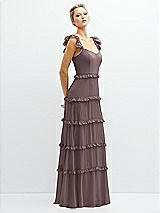 Side View Thumbnail - French Truffle Tiered Chiffon Maxi A-line Dress with Convertible Ruffle Straps