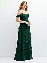 Alt View 2 Thumbnail - Hunter Green Tiered Chiffon Maxi A-line Dress with Convertible Ruffle Straps