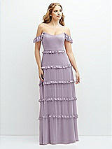 Alt View 1 Thumbnail - Lilac Haze Tiered Chiffon Maxi A-line Dress with Convertible Ruffle Straps
