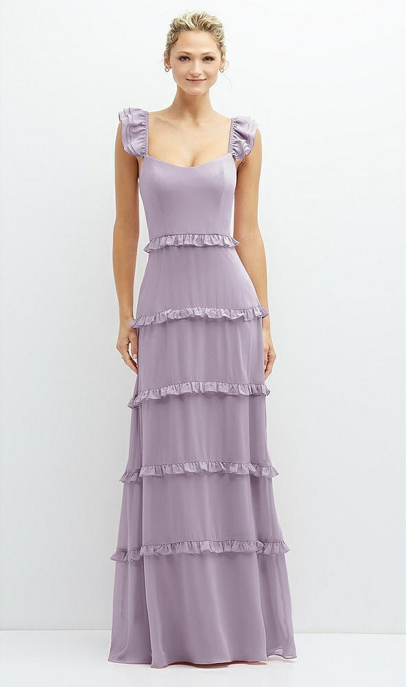 Front View - Lilac Haze Tiered Chiffon Maxi A-line Dress with Convertible Ruffle Straps